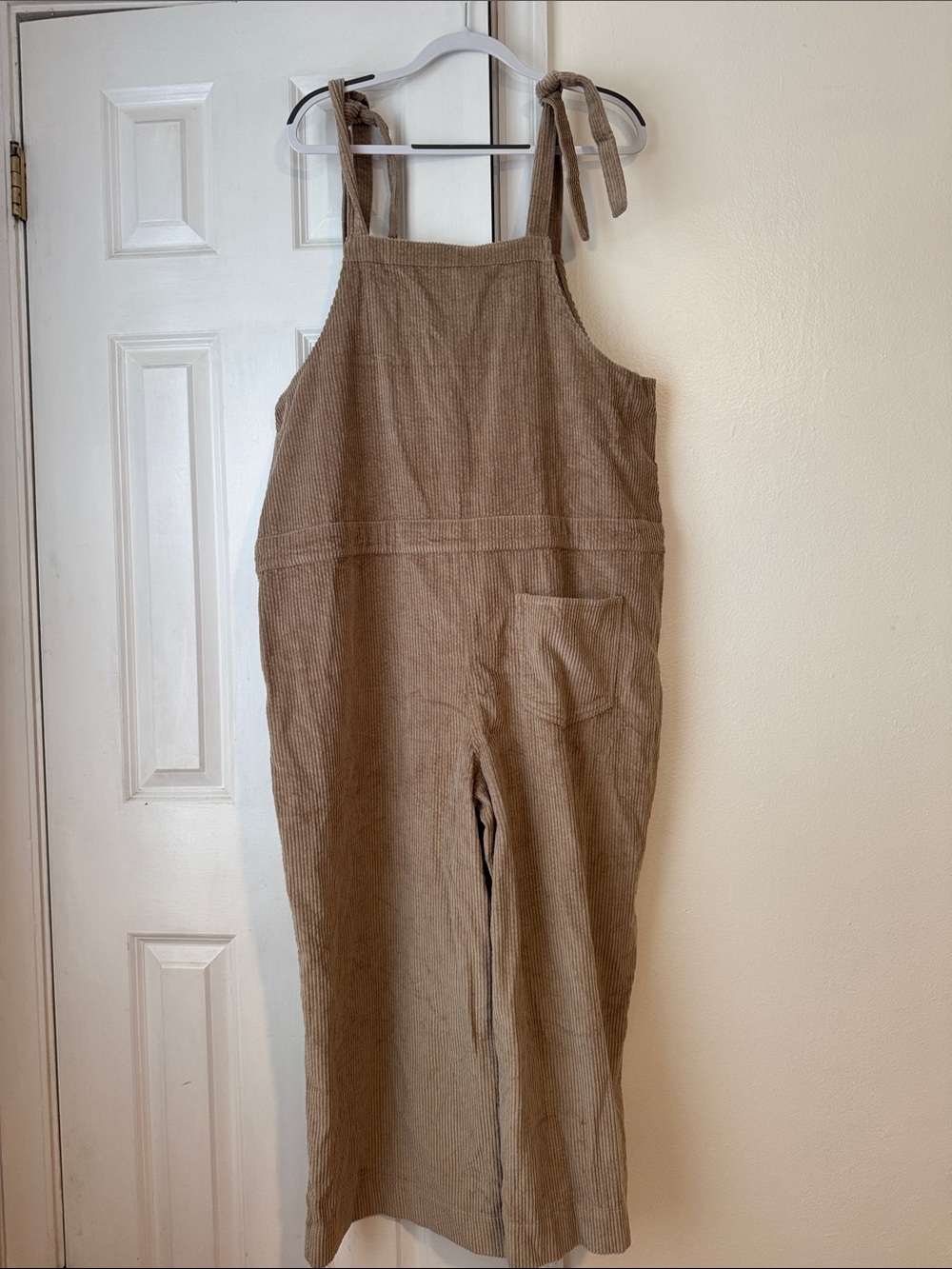 NWT Neuflora 100% Cotton Corduroy Tie Shoulder Wide Leg Overalls XL Beige - Picture 5 of 7